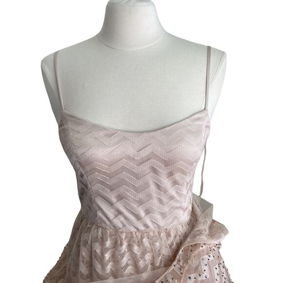 AIDAN MATTOX Dress Women's Size 8 Cream Sheer Sequin Chevron Wedding Cocktail - Picture 13 of 16